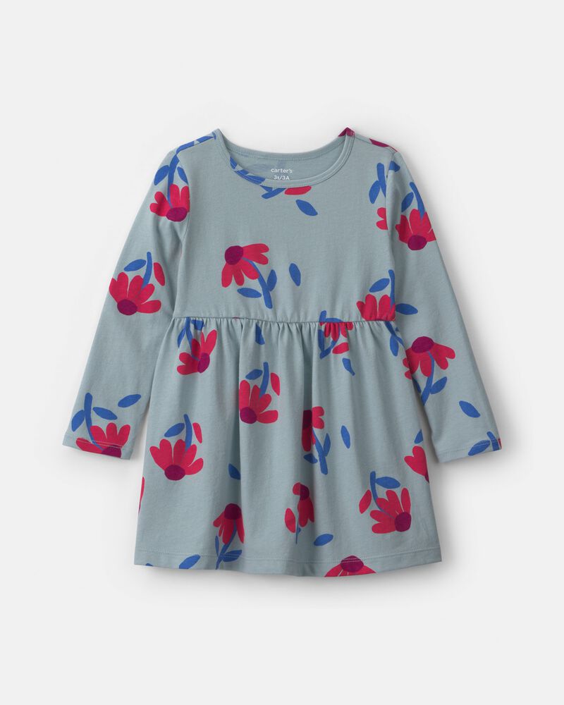 Toddler Girl Floral Long-Sleeve Dress - Blue, image 1 of 4 slides