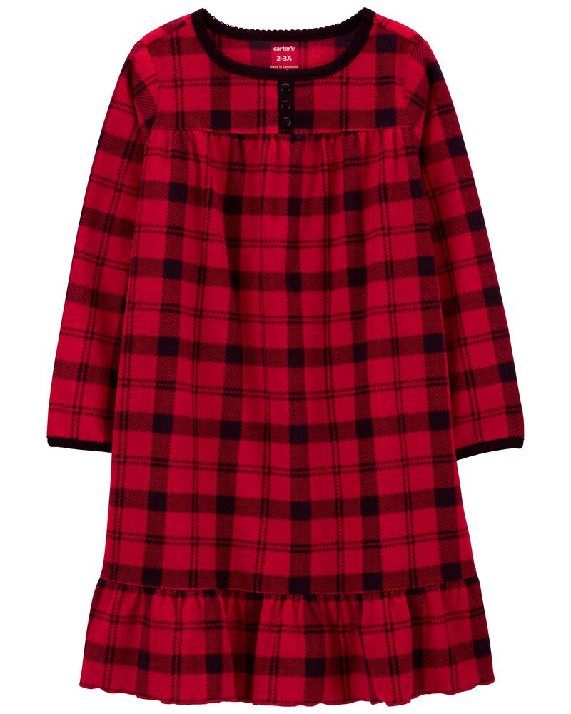 Plaid Fleece Nightgown, image 1 of 3 slides