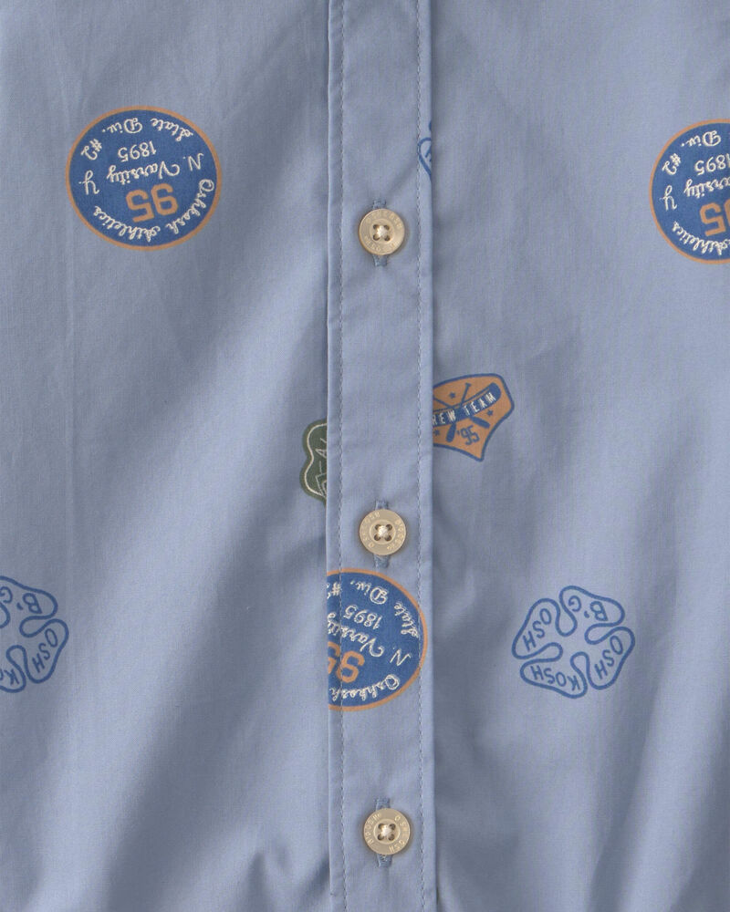 Baby Boy Patchwork Poplin Button-Down Bodysuit - Blue, image 2 of 3 slides
