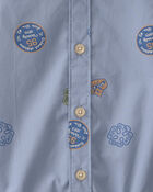 Baby Boy Patchwork Poplin Button-Down Bodysuit - Blue, image 2 of 3 slides