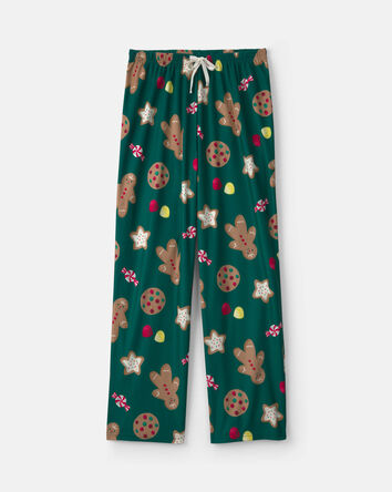 Adult Christmas Gingerbread Fleece Loose Fit Pyjama Bottoms - Green, 