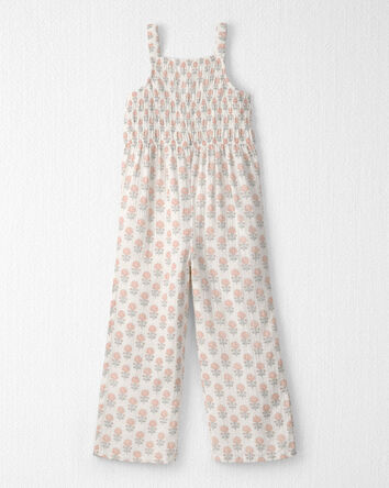 Girls Organic Cotton Gauze Jumpsuit in Rosebud Petal Print, 