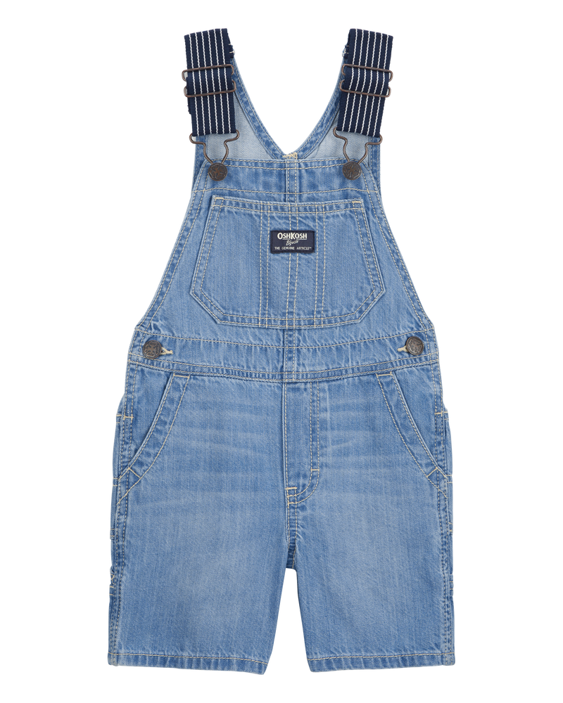 Toddler Denim Shortalls: Hickory Stripe Strap Remix, image 1 of 5 slides
