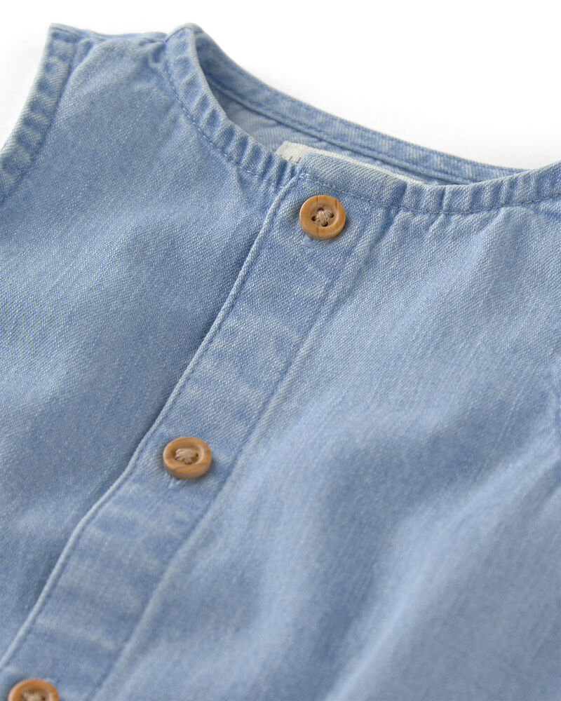 B&eacute;b&eacute; - Barboteuse sans manches en chambray - Bleu, image 2 sur 4 diapositives