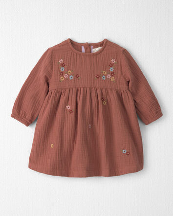 Baby Girl Organic Cotton Embroidered Gauze Dress, 
