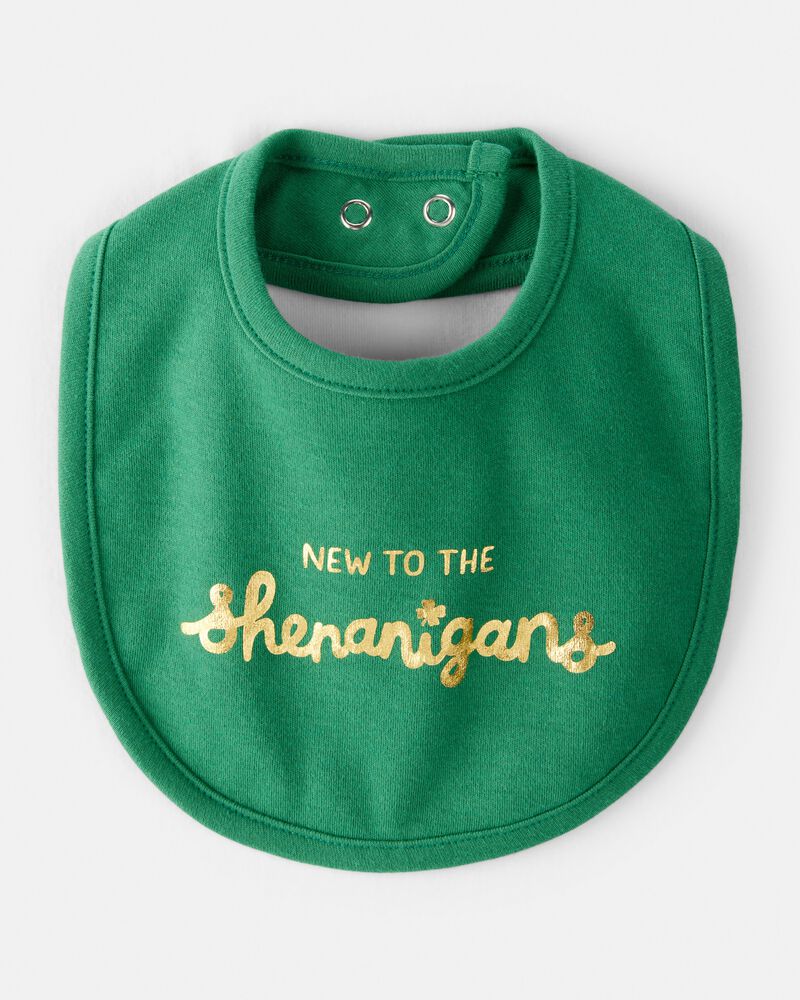 Baby St. Patricks Day Bib - Green, image 1 of 3 slides