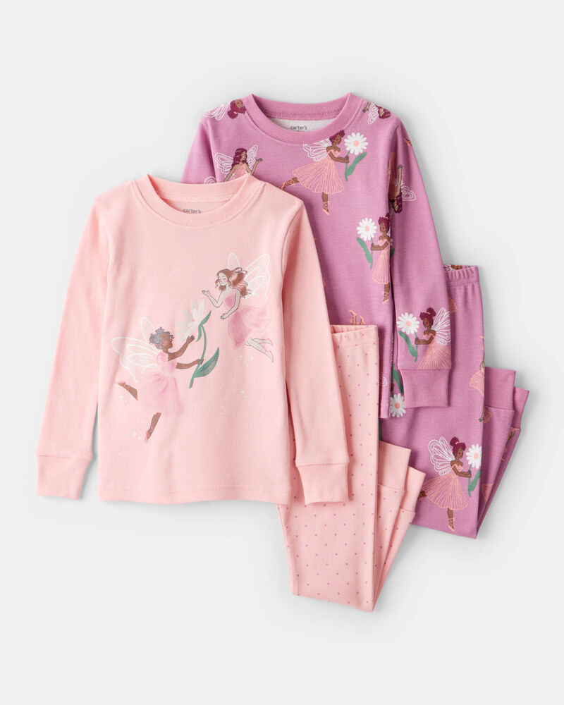Tout-petit fille - Pyjamas Fairy Floral 100 % coton &agrave; manches longues, coupe ajust&eacute;e, 4 pi&egrave;ces - Rose/Violet, image 1 sur 3 diapositives