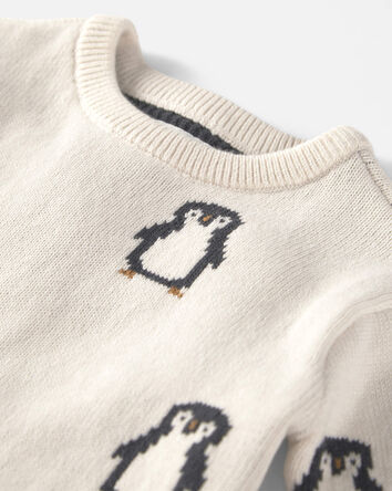 Baby 2-Piece Organic Cotton Sweater Knit Top & Pant Set in Penguins, 
