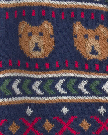 Baby Neutral Bear Fair Isle Cardigan Sweater - Navy Blue, 