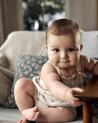 Bébé Barboteuse sans manches smockée imprimée fleurs, image 3 sur 4 diapositives
