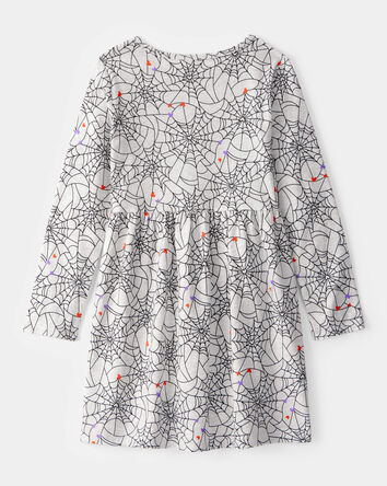 Girls Halloween Spiderwebs Long-Sleeve Dress, 