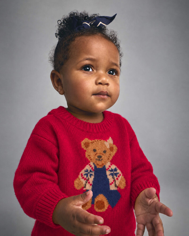 Baby Girl Bear Sweater - Red, image 2 of 4 slides