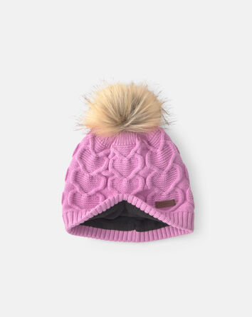 Tout-petit fille - Tuque &agrave; points torsad&eacute;s et c&oelig;urs Kombi - Rose, 