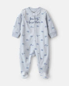 Baby Boy 'Baby Brother' Fleece 2-Way Zip Sleepers - Blue, image 1 of 5 slides