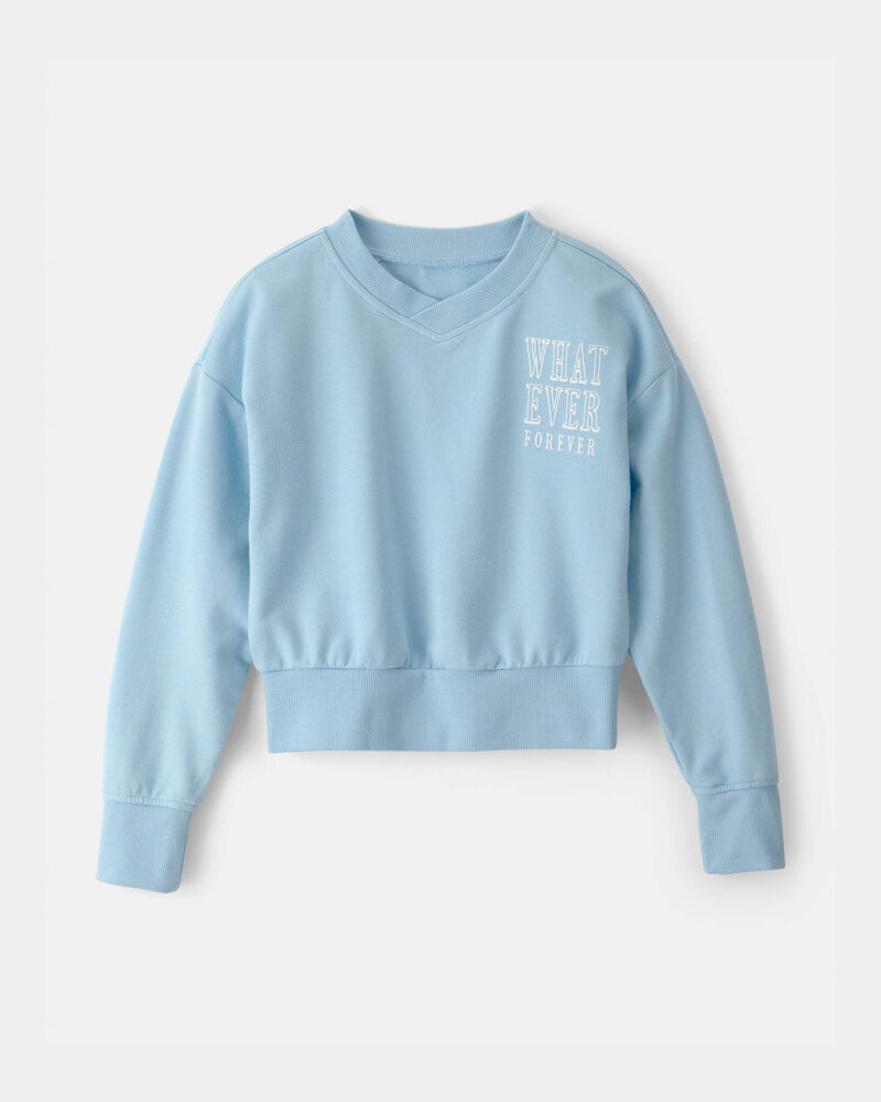 Girls 'Whatever Forever' French Terry Pullover Sweatshirt - Blue, image 1 of 4 slides