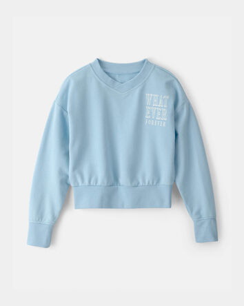 Girls 'Whatever Forever' French Terry Pullover Sweatshirt - Blue, 