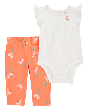Baby 2-Piece Floral Peplum Bodysuit Pant Set, 