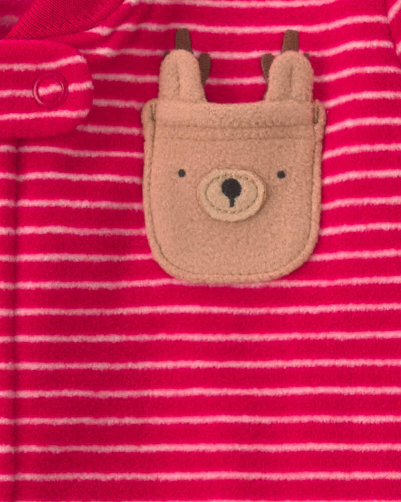 Baby Christmas Reindeer Striped Fleece Loose Fit Wearable Blanket - Red, image 3 of 4 slides