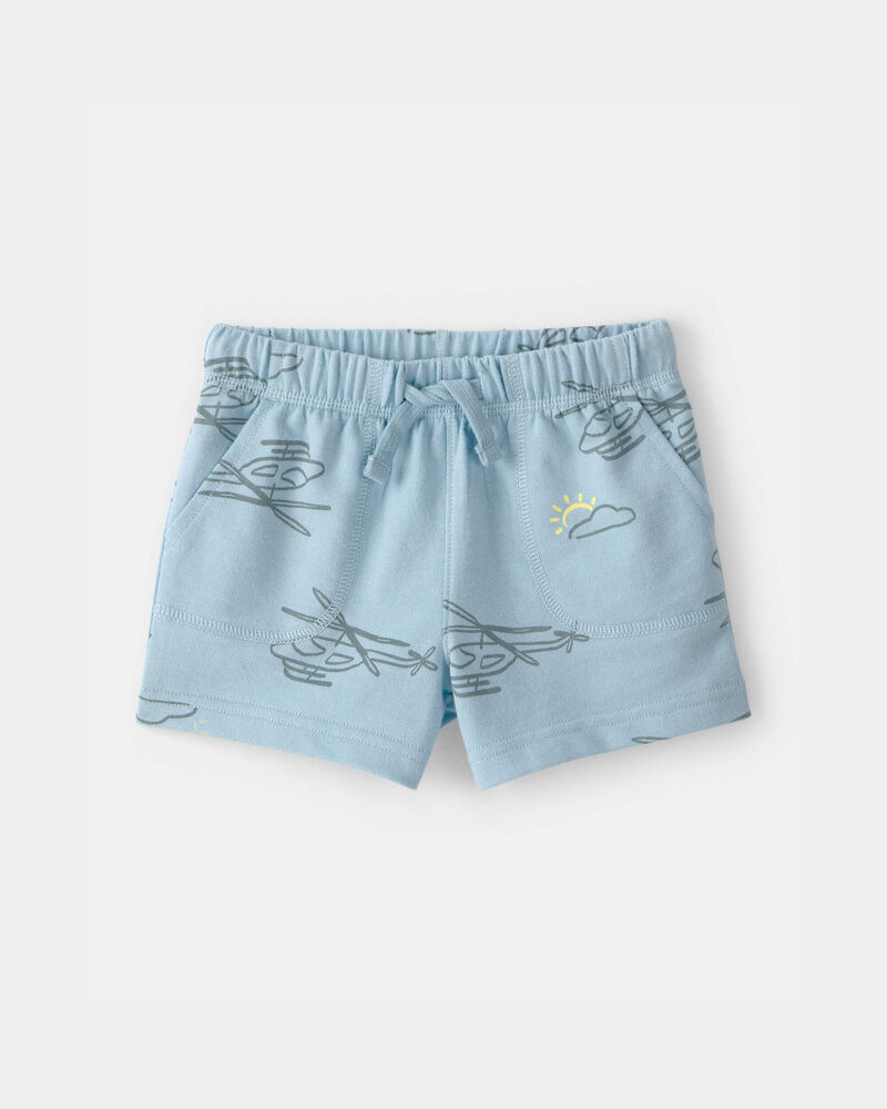Baby Boy Helicopter French Terry Shorts - Blue, image 1 of 4 slides