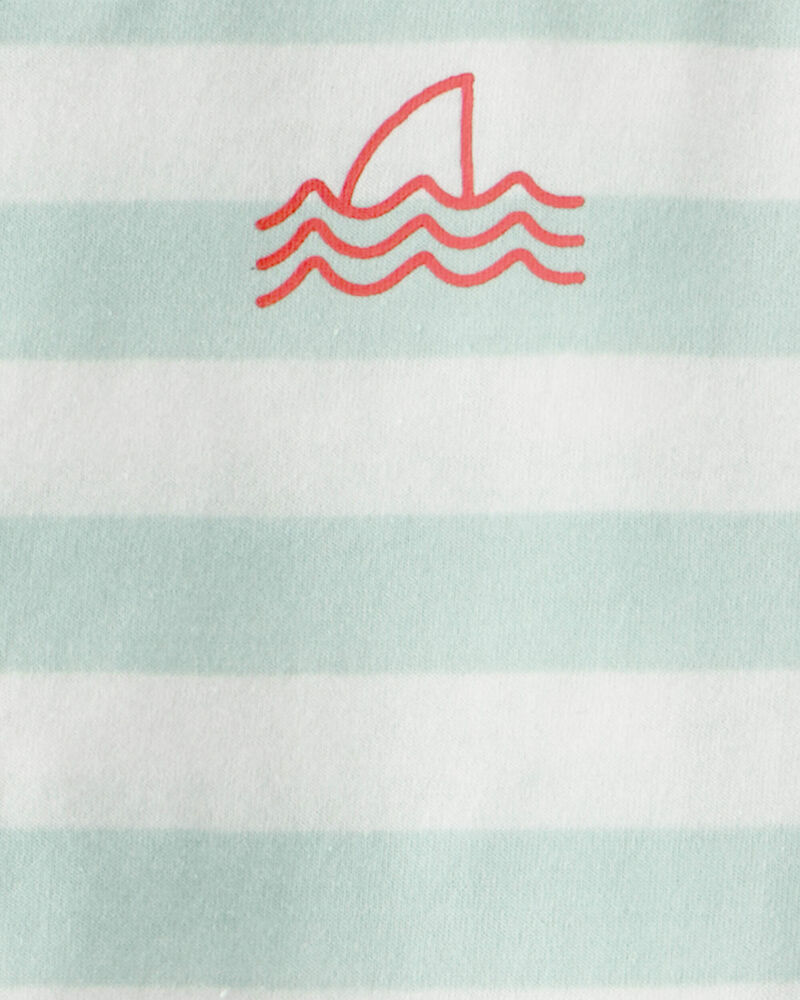 Toddler Boy 2-Piece Shark Striped Top & Short Set - Blue/Ivory, image 2 of 3 slides