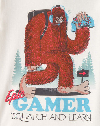 Gar&ccedil;ons - Ensemble pyjama ajust&eacute; 4 pi&egrave;ces en pur coton &laquo;Bigfoot Gamer&raquo; - Bleu/Ivoire, 