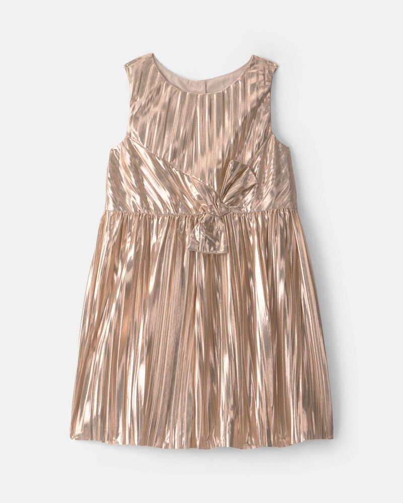 Toddler Girl Metallic Crinkle Bow Dress - Gold, image 1 of 4 slides