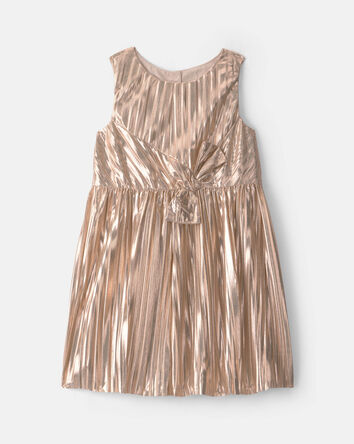Toddler Girl Metallic Crinkle Bow Dress - Gold, 