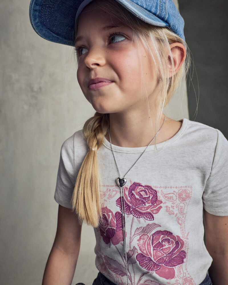 Girls 'Grow Wild Grow Free' Rose Floral Graphic Tee - Cream, image 2 of 7 slides