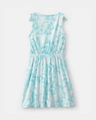 Filles - Robe d&eacute;bardeur &agrave; motif de fleurs tropicales - Bleu, image 2 sur 3 diapositives