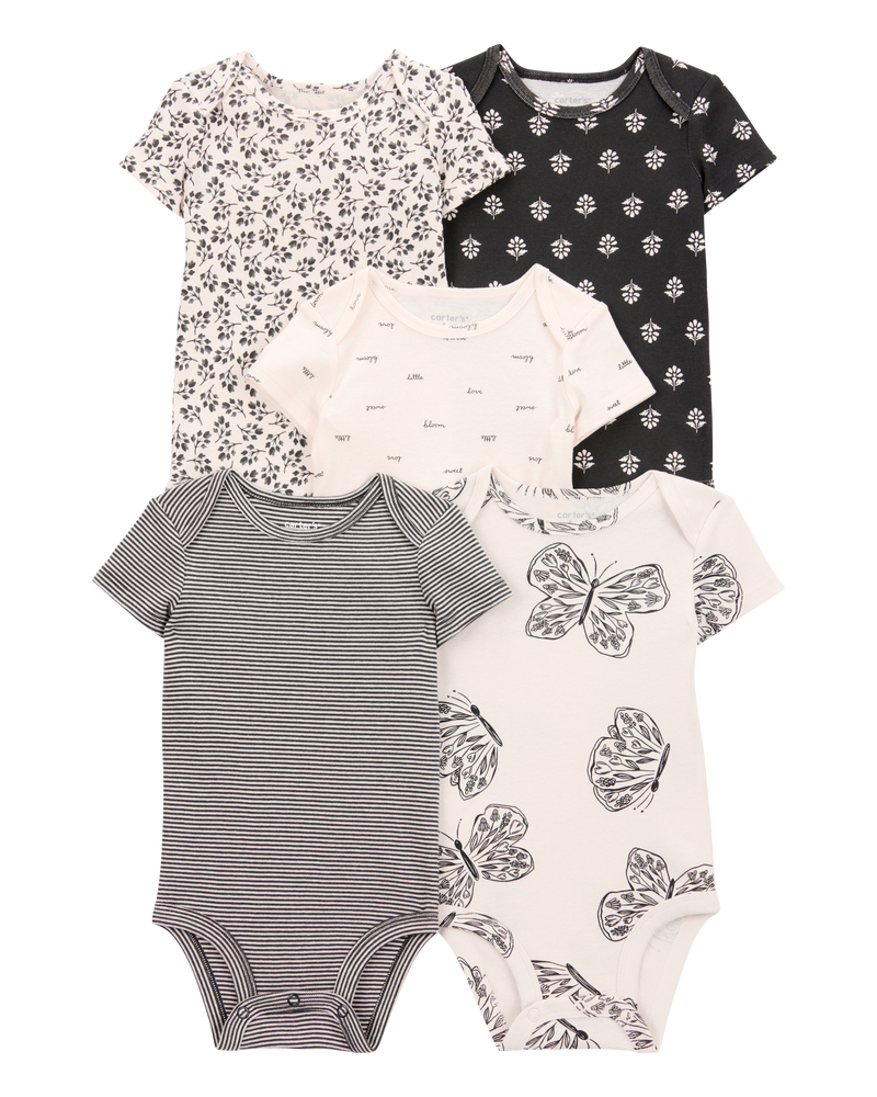 Baby Girl 5-Pack Striped Butterfly Short-Sleeve Cotton Bodysuits, image 1 of 7 slides