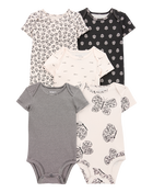 Baby Girl 5-Pack Striped Butterfly Short-Sleeve Cotton Bodysuits, image 1 of 7 slides