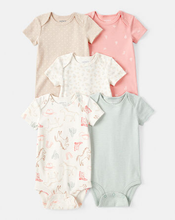 Bébé fille - Emballage de 5 cache-couches en coton à imprimé Far West – Blanc/Bleu/Rose, 