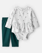 Baby Girl 2-Piece Bow Print Bodysuit & Pant Set - Grey, image 1 of 4 slides