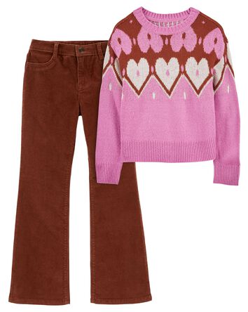 Kid 2-Piece Mohair-Like Sweater & Corduroy Flare Pants, 