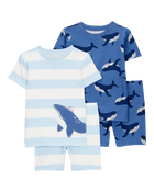 Toddler Whale Striped Snug Fit Cotton 4-Piece Pyjamas, image 1 of 4 slides