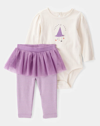 Bébé fille - Ensemble d’Halloween cache-couche « Spooky Cute » et pantalon à tutu - Ivoire, mauve
, 