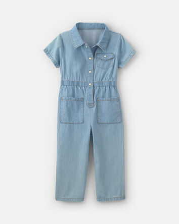 Toddler Girl Short-Sleeve Denim Jumpsuit - Light Wash, 