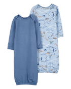 Baby 2-Pack Dinosaur PurelySoft Gown Set, image 1 of 7 slides