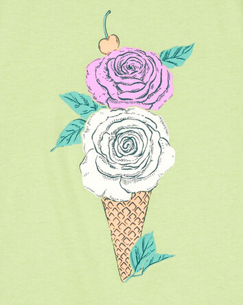 T-shirt à imprimé de crème glacée et fleur, 