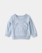 Baby Boy Elephant Terry Pullover Sweatshirt - Blue, image 1 of 4 slides