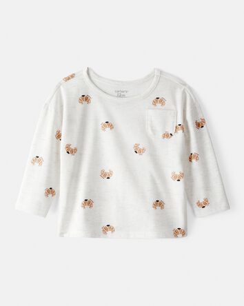 Baby Girl Croissant Print Long Sleeve Tee - Cream, 