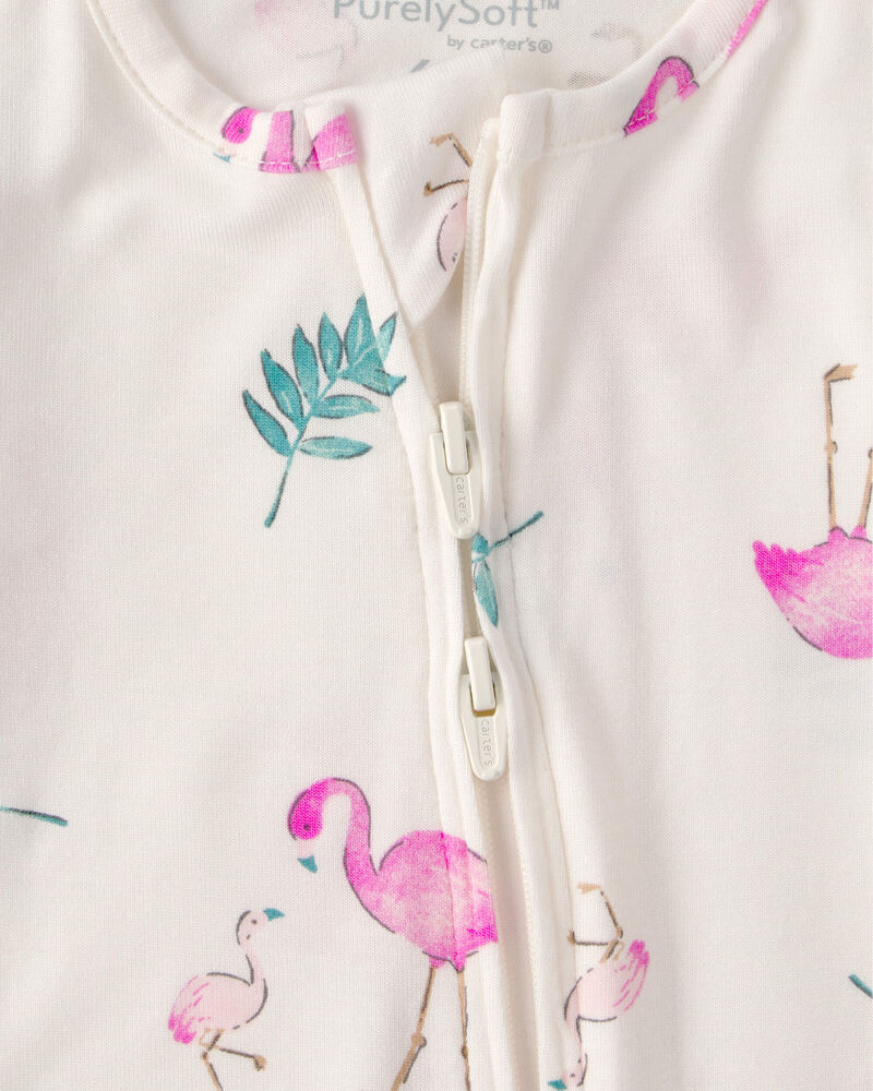 Baby Girl Flamingo PurelySoft 2-Way Zip Sleeper - Ivory, image 6 of 9 slides