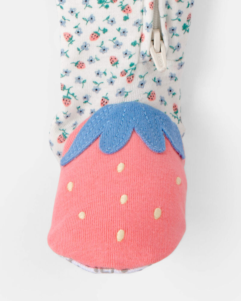 Toddler Girl Strawberry 100% Cotton Snug Fit 1-Piece Pyjama Set, image 3 of 4 slides