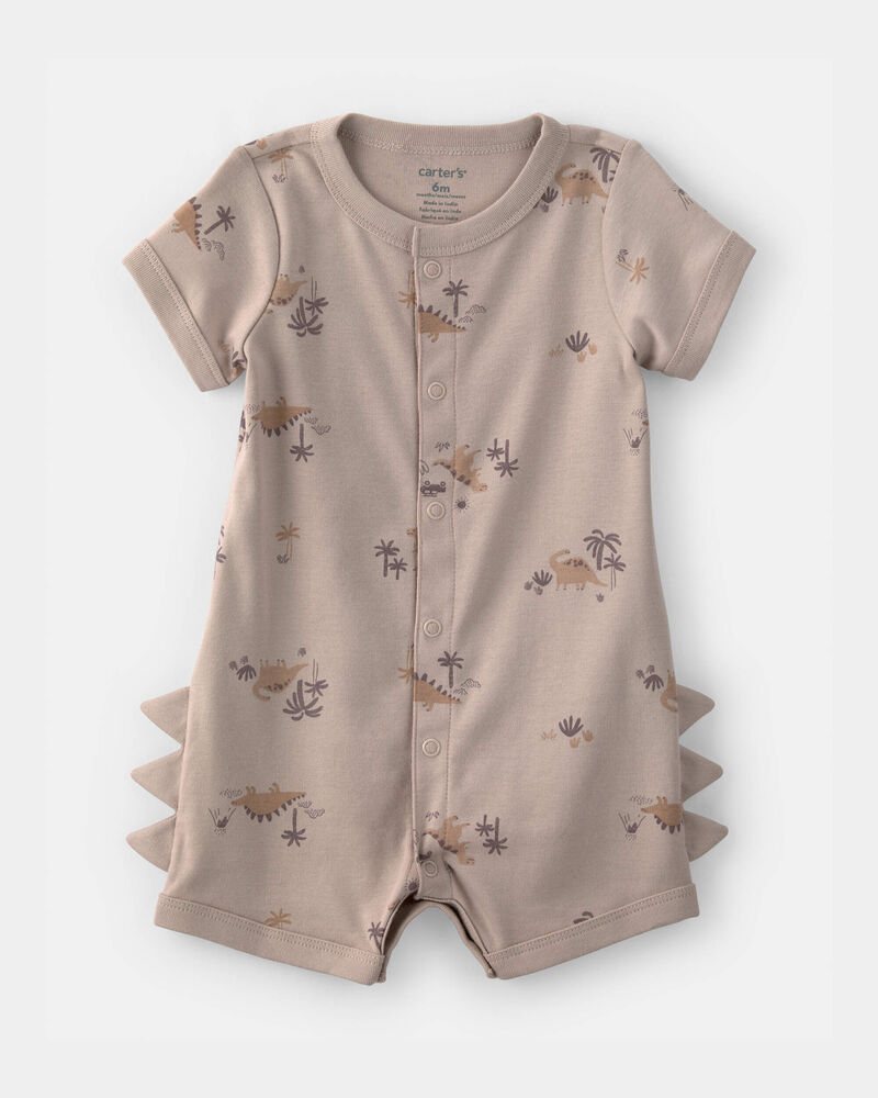 Baby Boy Dinosaur Short-Sleeve Romper - Brown, image 1 of 3 slides