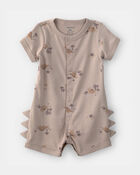 Baby Boy Dinosaur Short-Sleeve Romper - Brown, image 1 of 3 slides