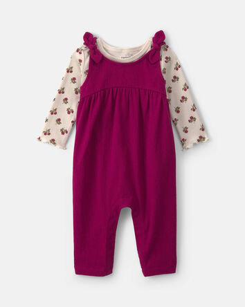 B&eacute;b&eacute; fille - Ensemble 2 pi&egrave;ces salopette et motif floral &ndash; Marron/Ivoire, 