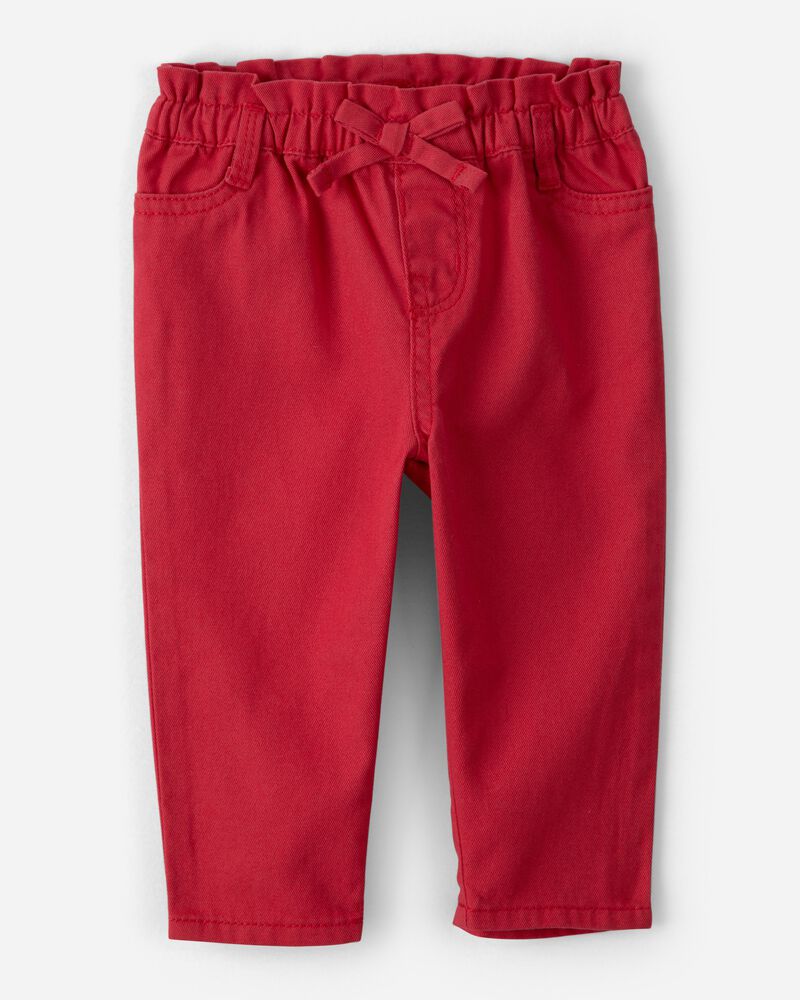 B&eacute;b&eacute; fille - Pantalon en serg&eacute; avec poches motif coeur - Rouge, image 1 sur 4 diapositives