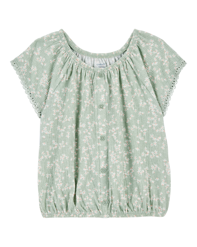 Kid Short-Sleeve Floral Fashion Top - Green, image 1 of 3 slides