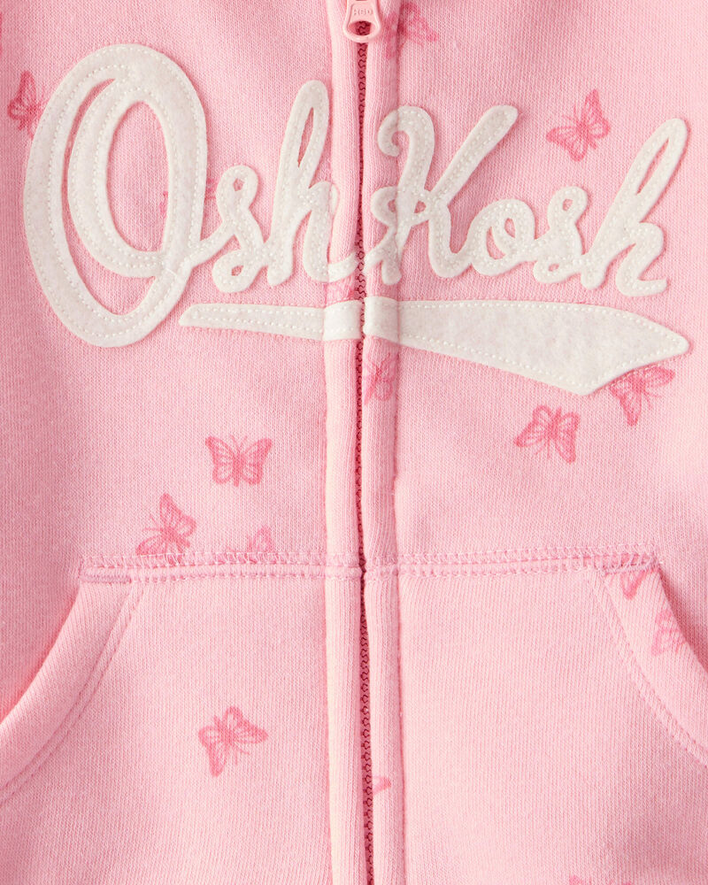 Baby Butterfly Print French Terry Hooded Jacket - Pink, image 3 of 4 slides