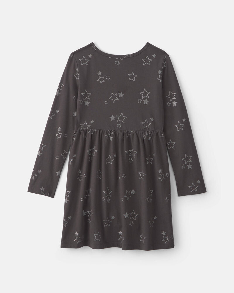 Girls Stars Long-Sleeve Dress - Grey, image 2 of 4 slides